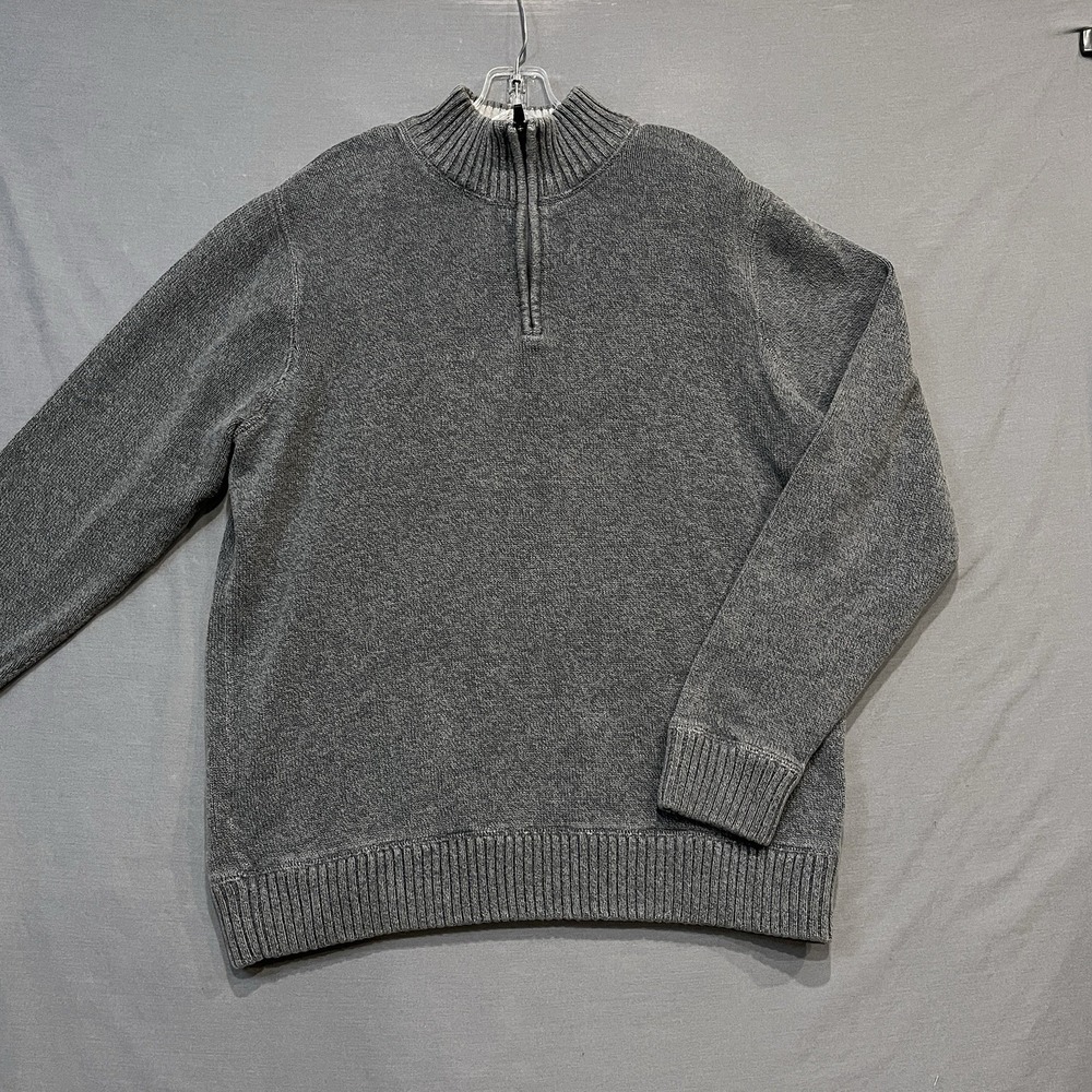 Eddie Bauer 1/4 Zip Sweater Mens XLT Gray Mock Neck Pullover Preppy Knit Classic